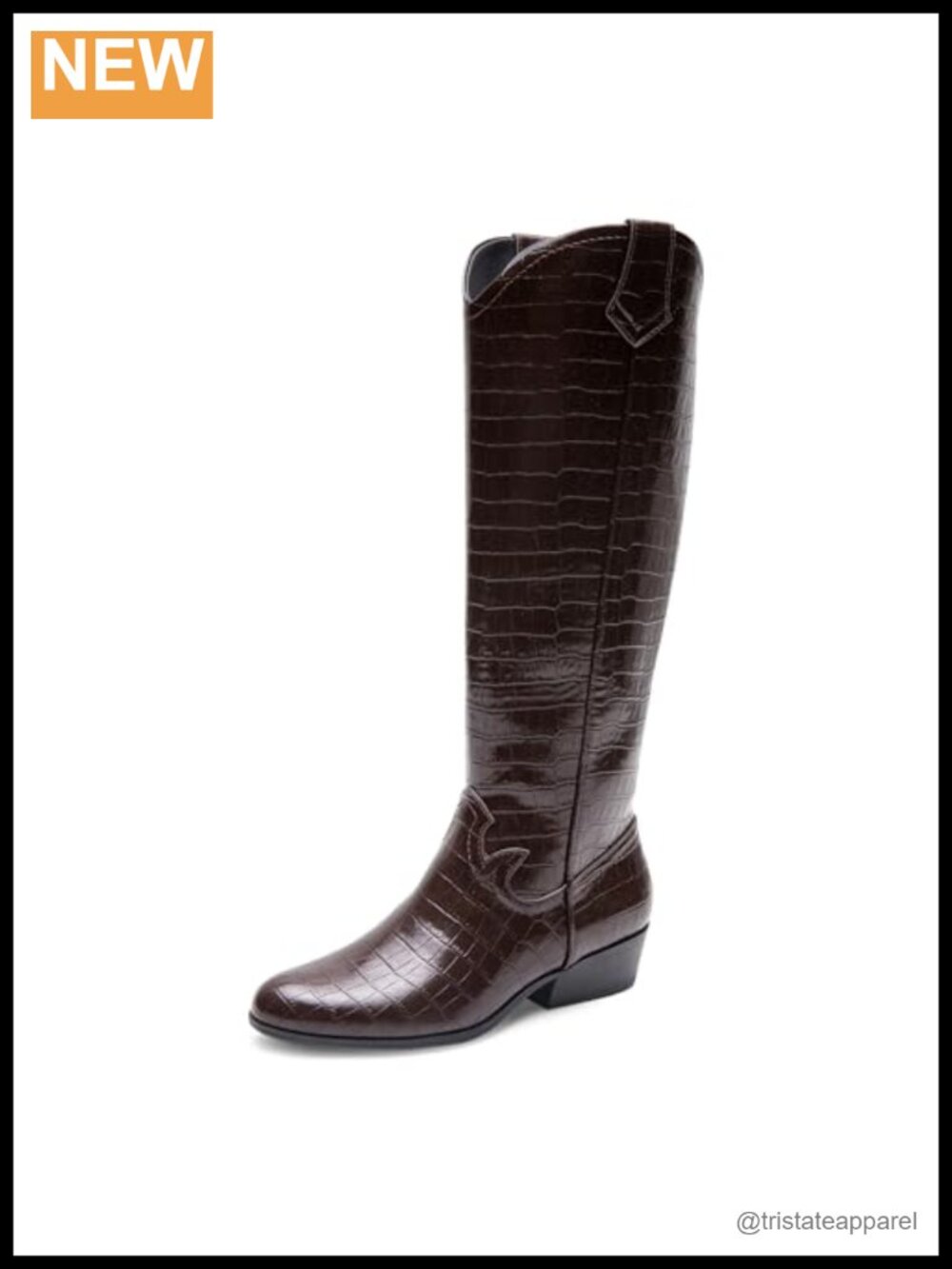 Knee-High Boots Faux Leather Almond Toe Block Heel Side Zip
